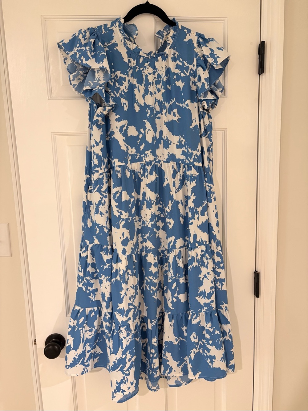 Pinch Blue and White Ruffled Tiered Midi Dress